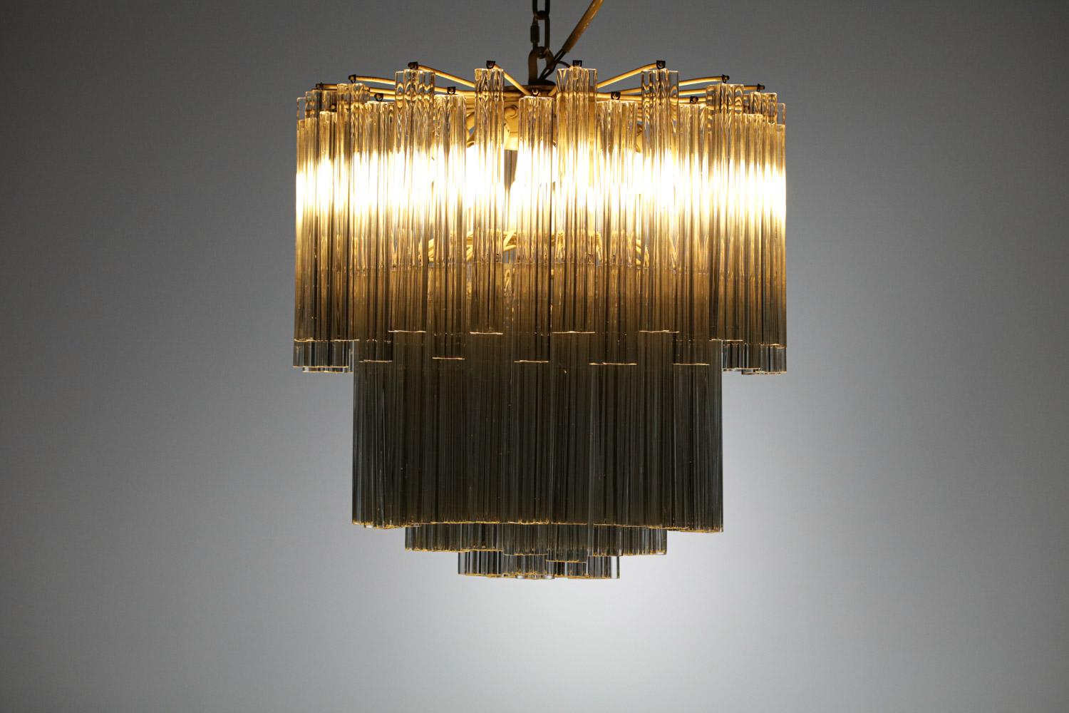 Lacquered Large Italian Chandelier of the 40s/50s Signed Venini Murano Pendants For Sale