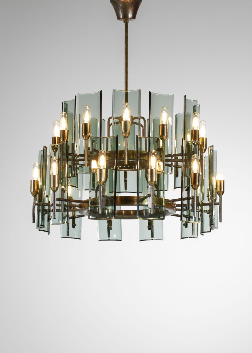 Large Italian chandelier of the 50s smoked glass and brass - G011 4