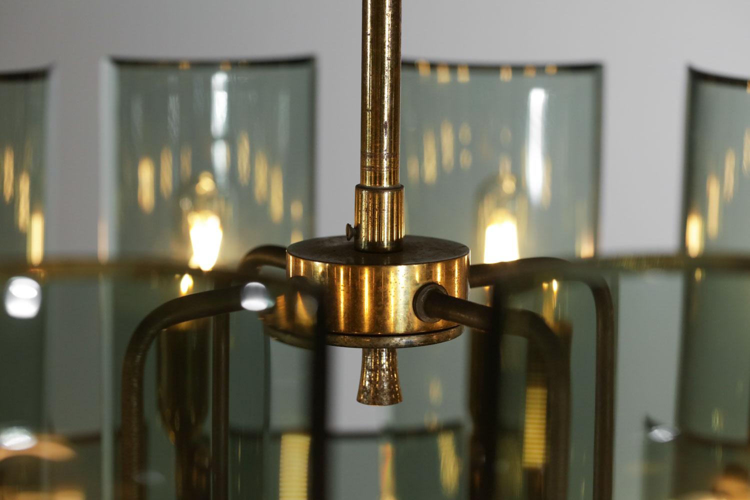 Large Italian chandelier of the 50s smoked glass and brass - G011 8