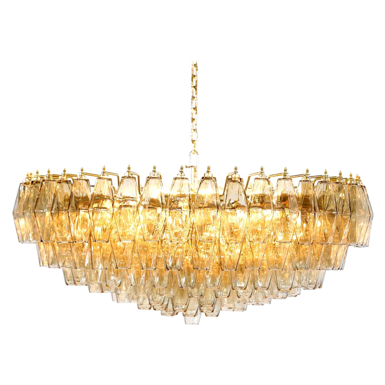 Large Italian Chandelier or Flushmount Polyhedral Murano Glass