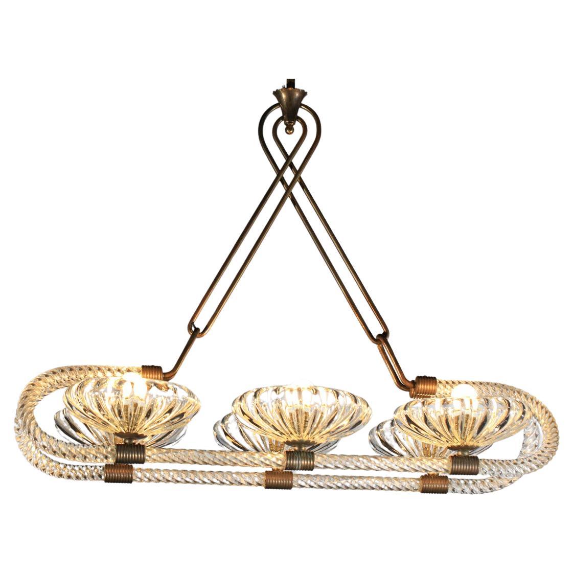 Mid-Century Modern large Italian chandelier with 6 bowls Barovier Toso Murano glass and brass 