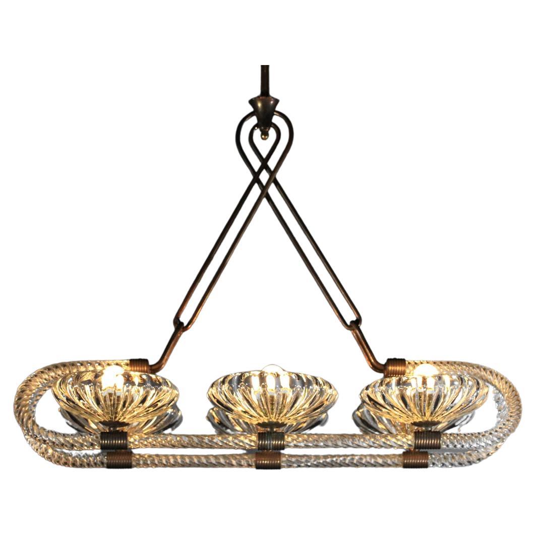 large Italian chandelier with 6 bowls Barovier Toso Murano glass and brass 