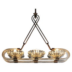large Italian chandelier with 6 bowls Barovier Toso Murano glass and brass 