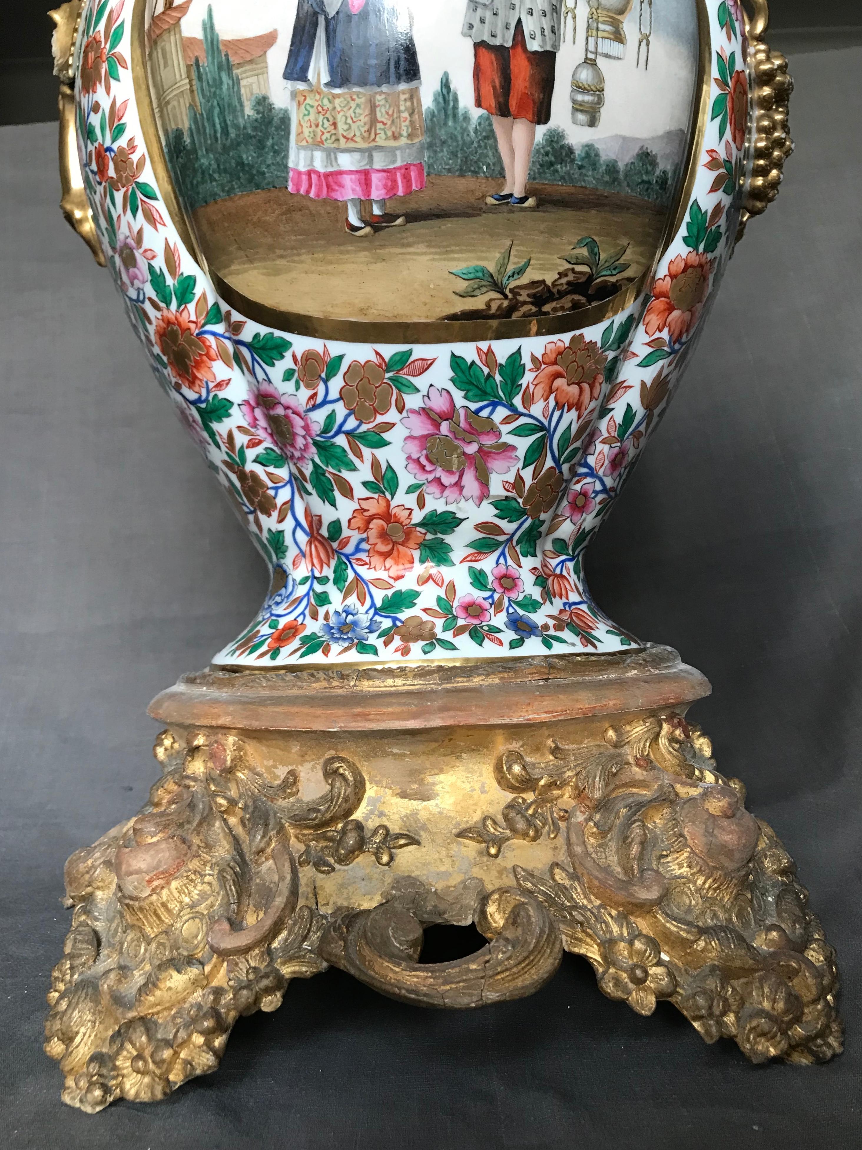 Hand-Painted Large Italian Chinoiserie Vase For Sale