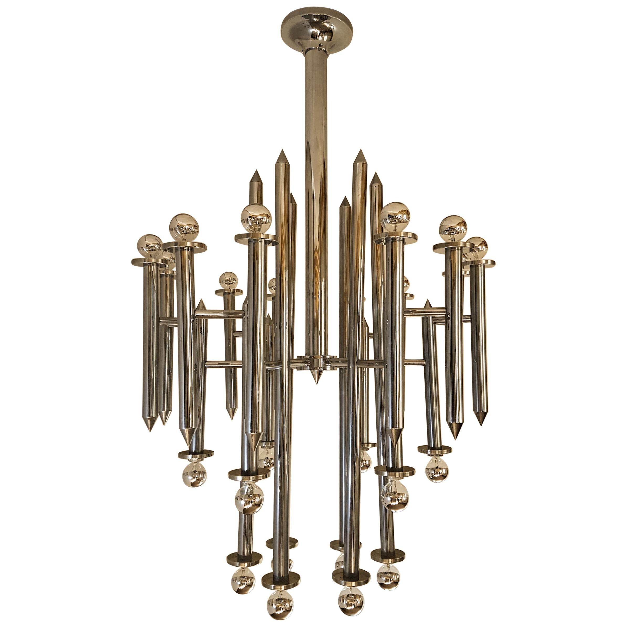 Grand lustre chromé du milieu du siècle dernier par Sciolari