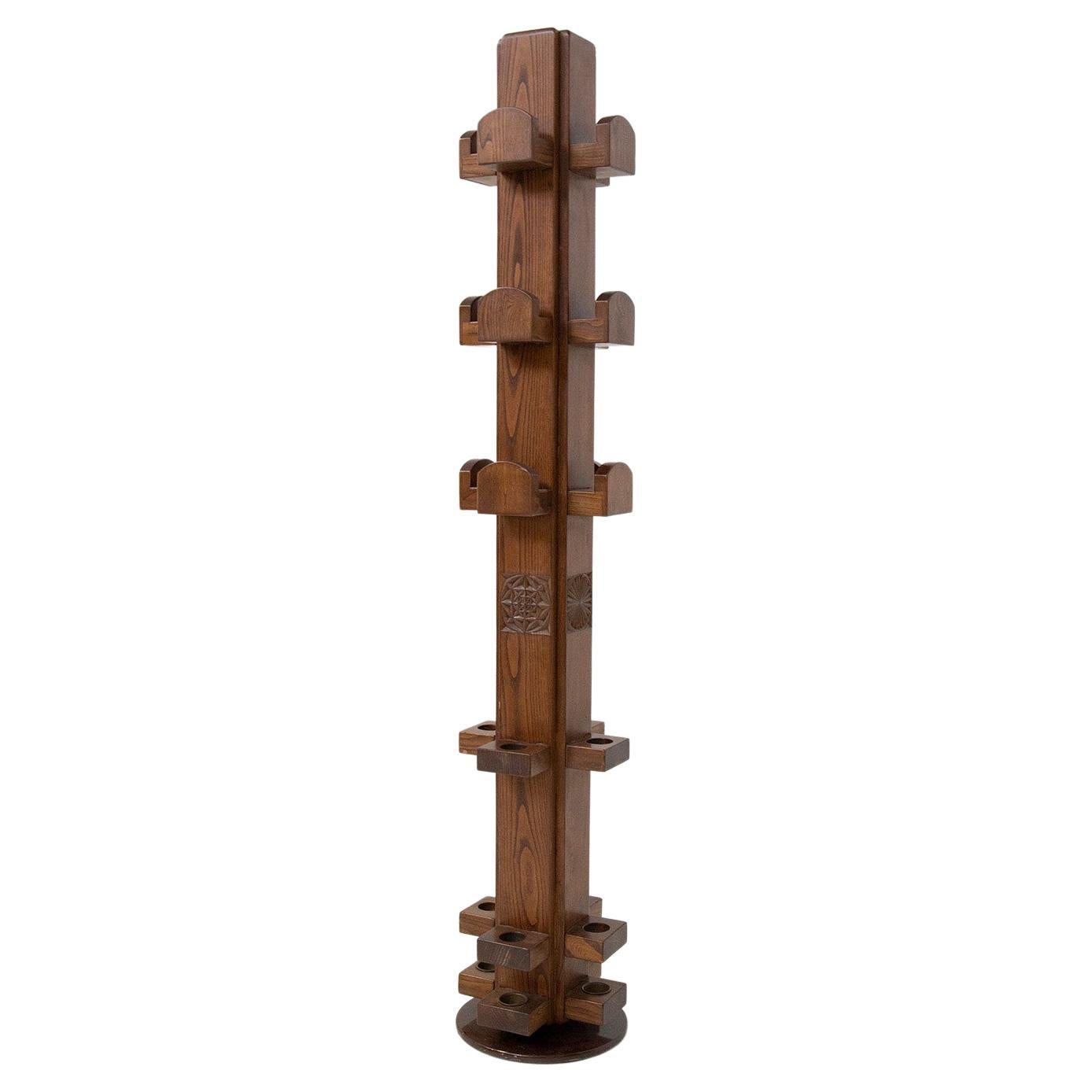 Large Italian coat rack by Giuseppe Rivadossi in wood For Sale at 1stDibs