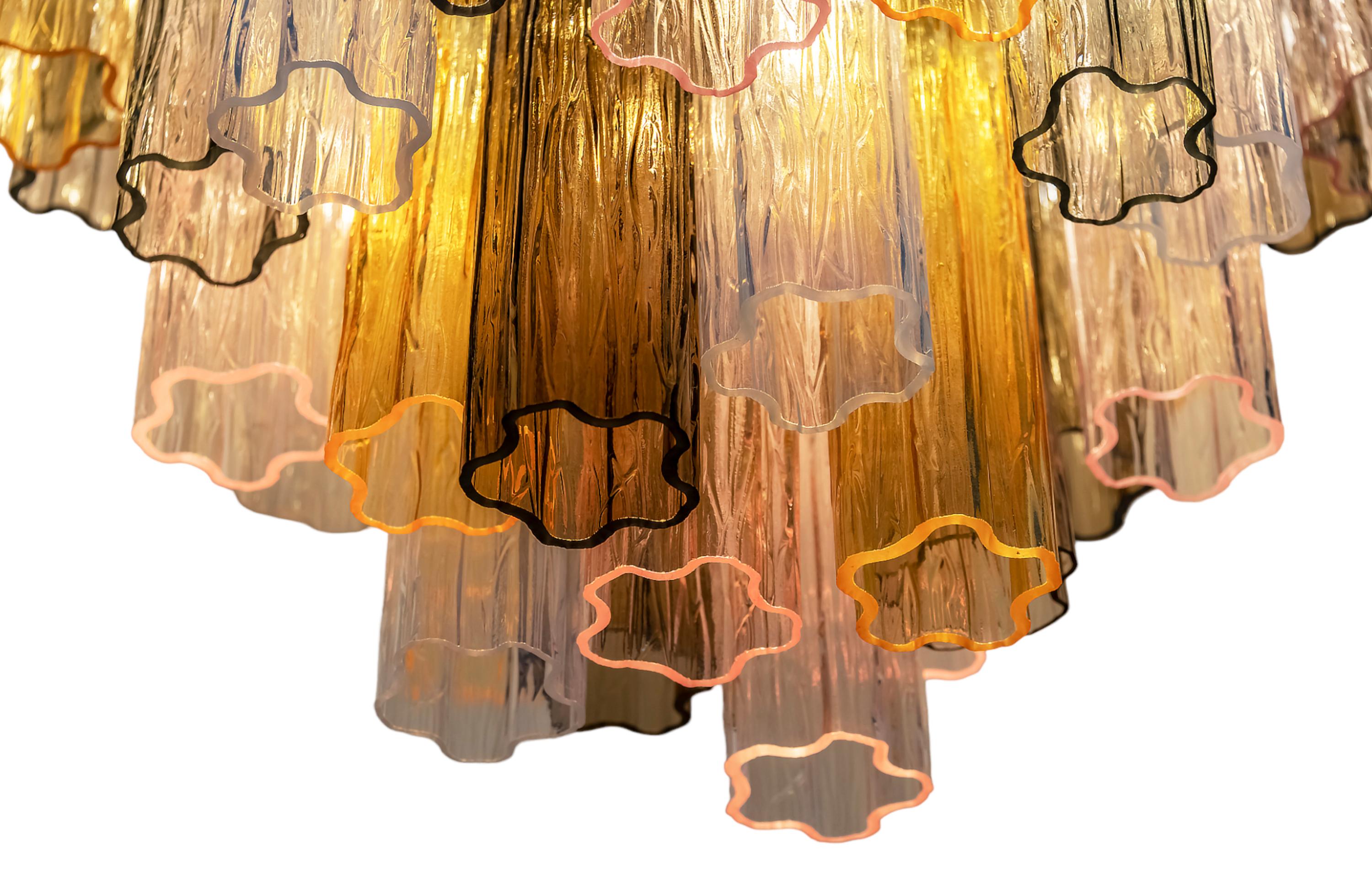 Hand-Crafted Large Italian Colour Murano Glass Tubi Tronchi Chandelier 