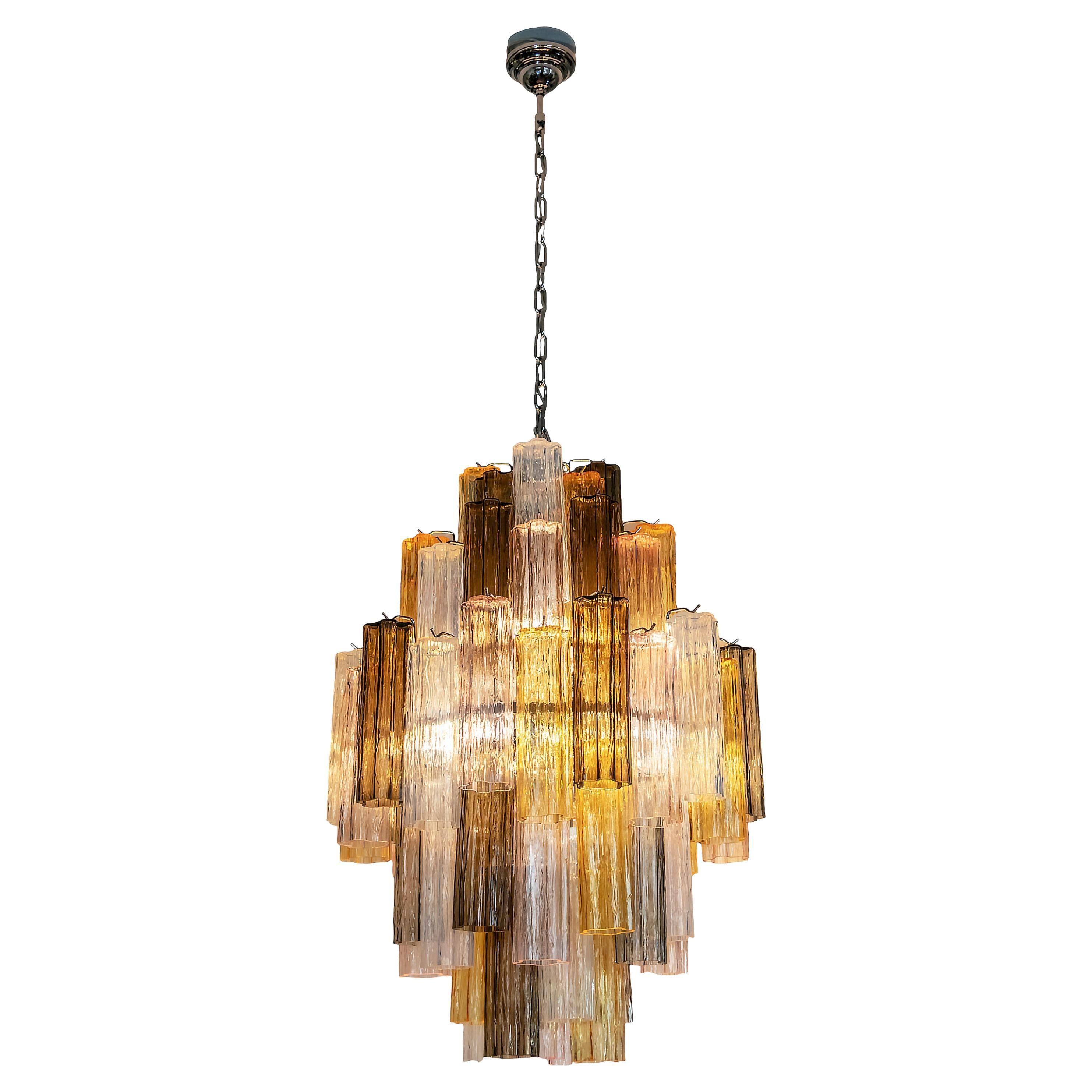 Large Italian Colour Murano Glass Tubi Tronchi Chandelier 