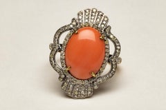Large Italian Coral and Diamond Ring