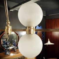 large Italian Crown Chandelier - Brass & Opaline - Italy