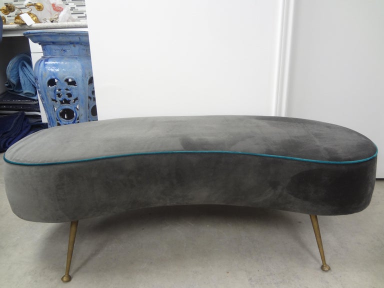 Mid-Century Modern Large Italian Gio Ponti Style Curved Bench with Brass Legs For Sale