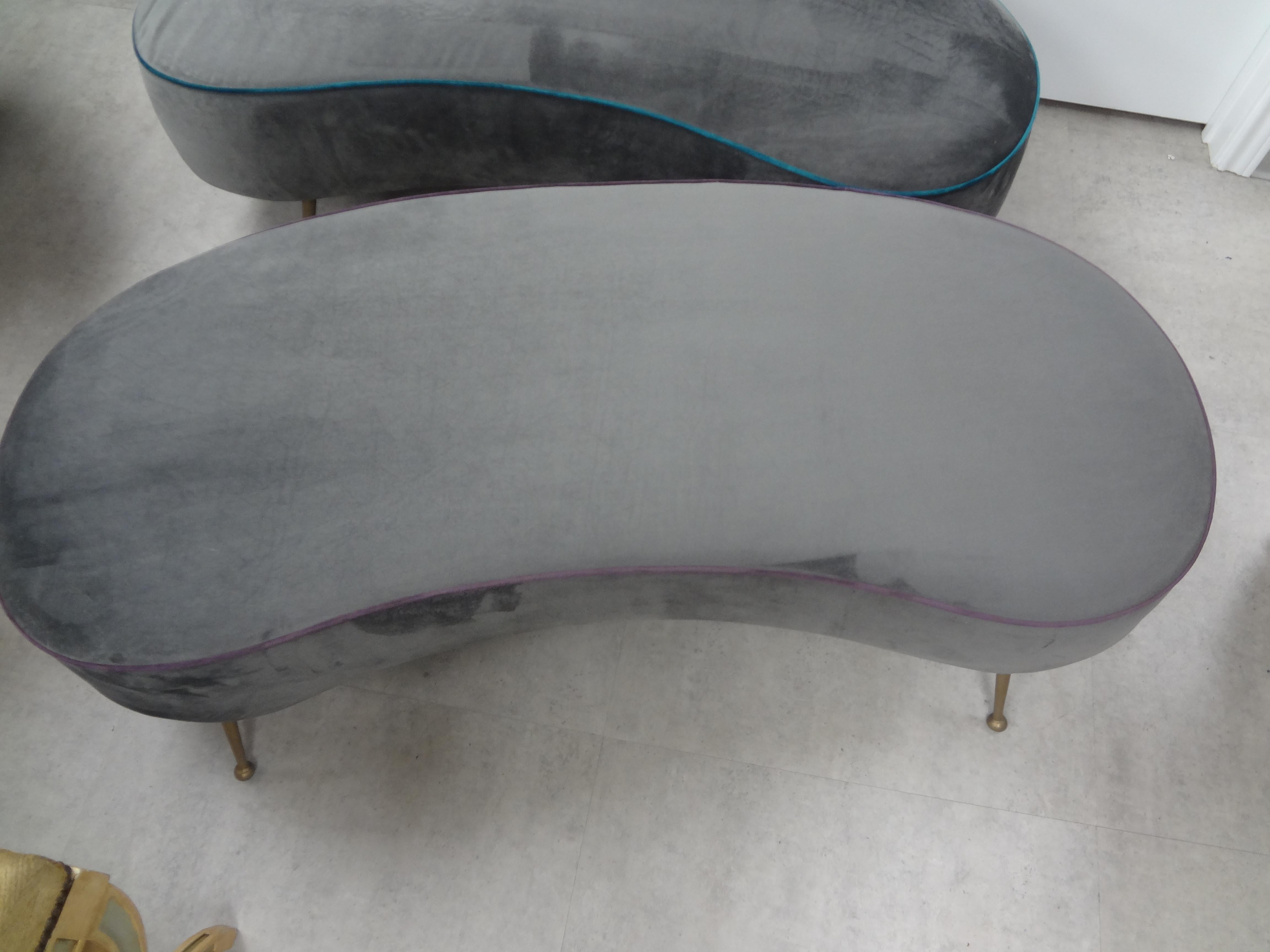 Large Italian Gio Ponti Inspired Curved Bench with Brass Legs In Good Condition For Sale In Houston, TX