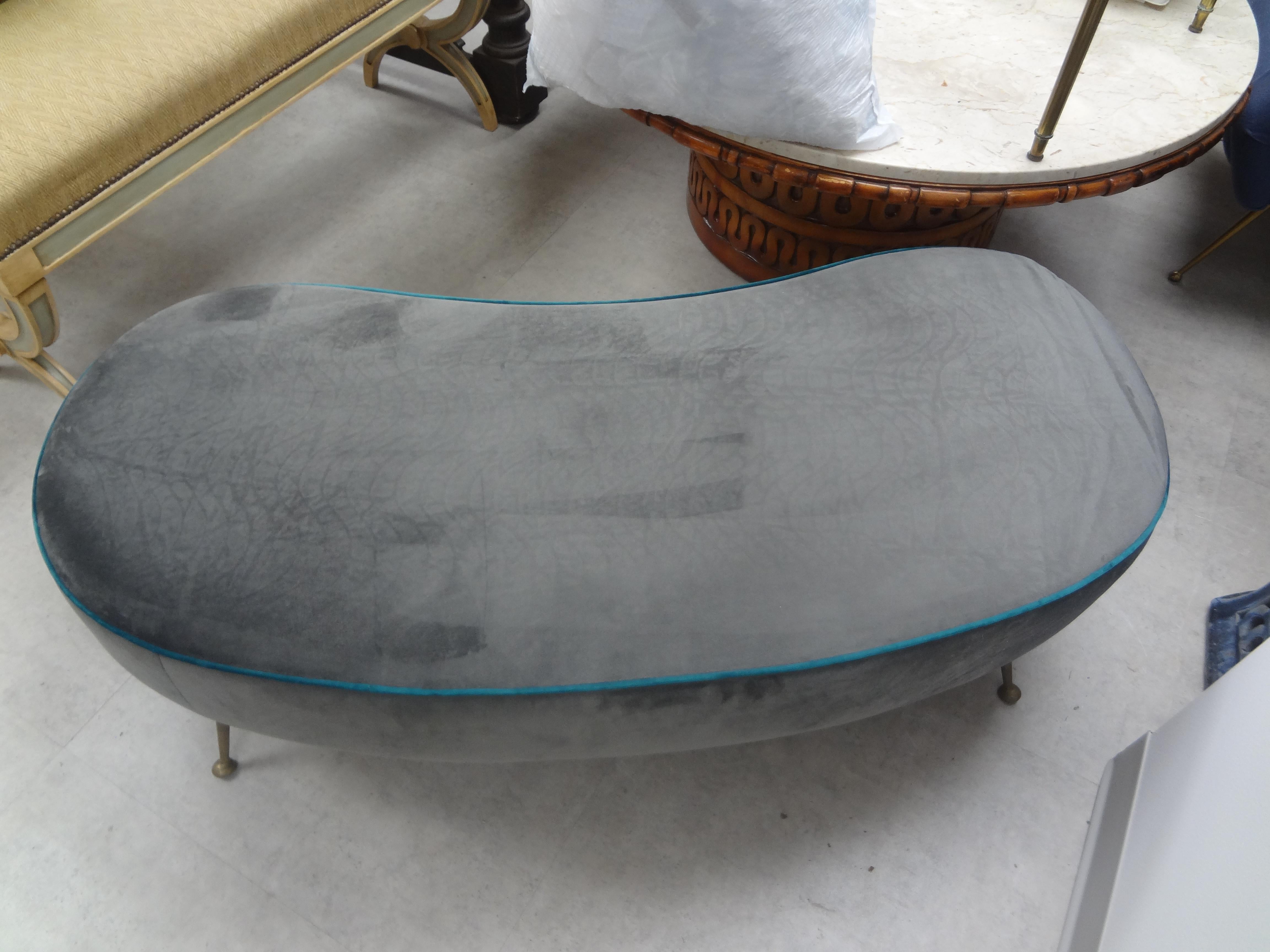 Large Italian Gio Ponti Style Curved Bench with Brass Legs In Good Condition For Sale In Houston, TX