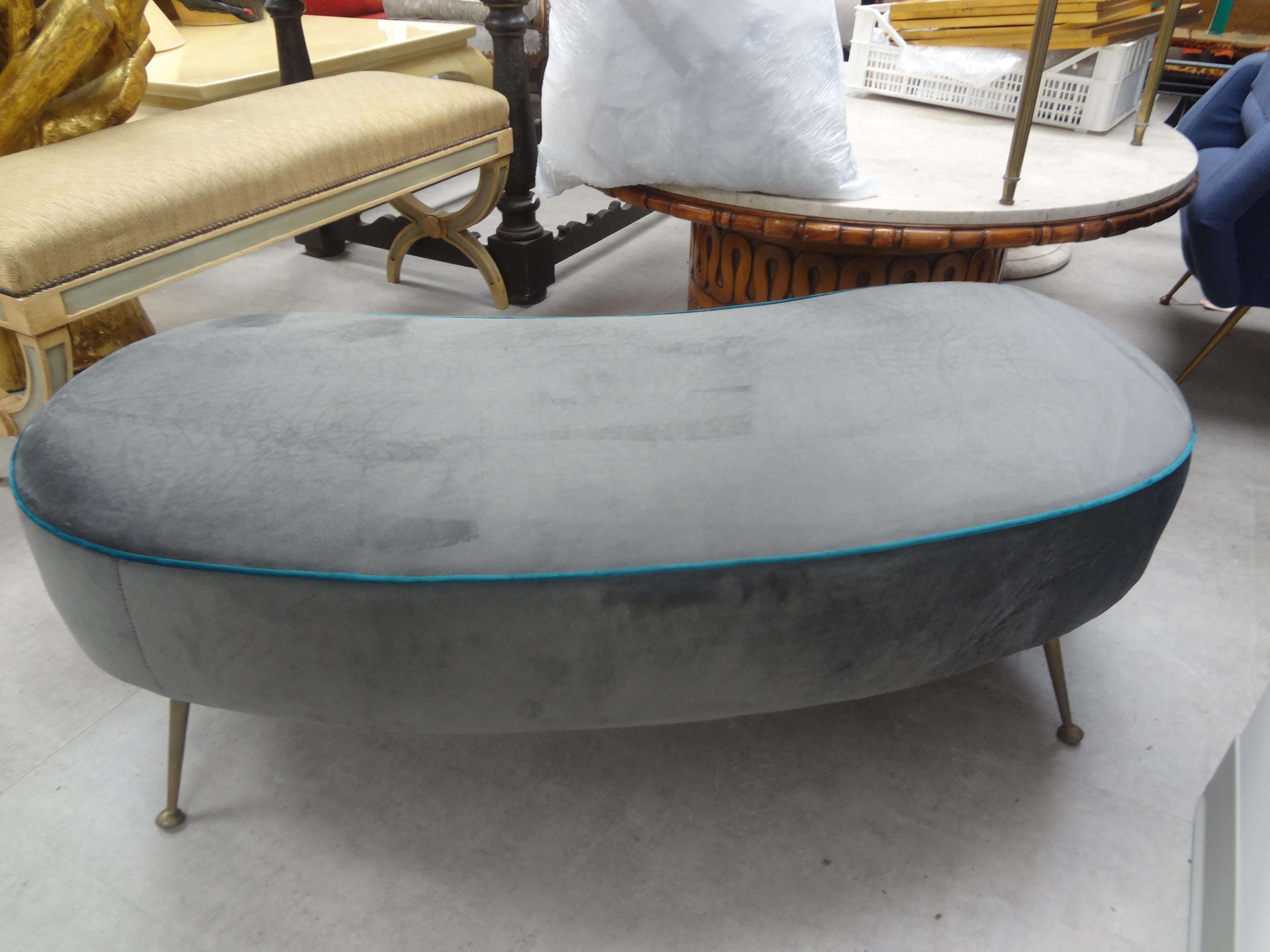 Mid-20th Century Large Italian Gio Ponti Style Curved Bench with Brass Legs For Sale