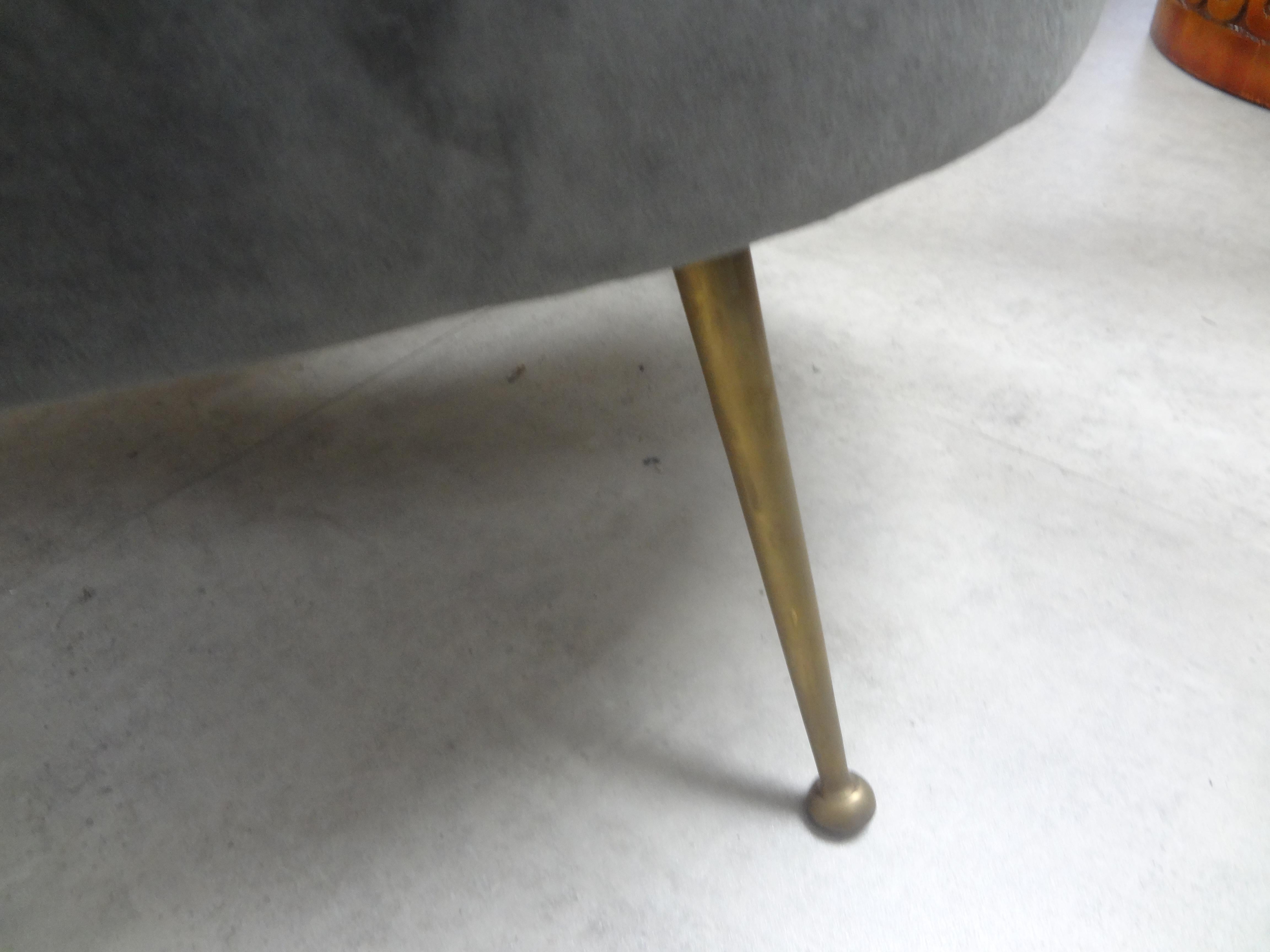 Large Italian Gio Ponti Inspired Curved Bench with Brass Legs For Sale 2