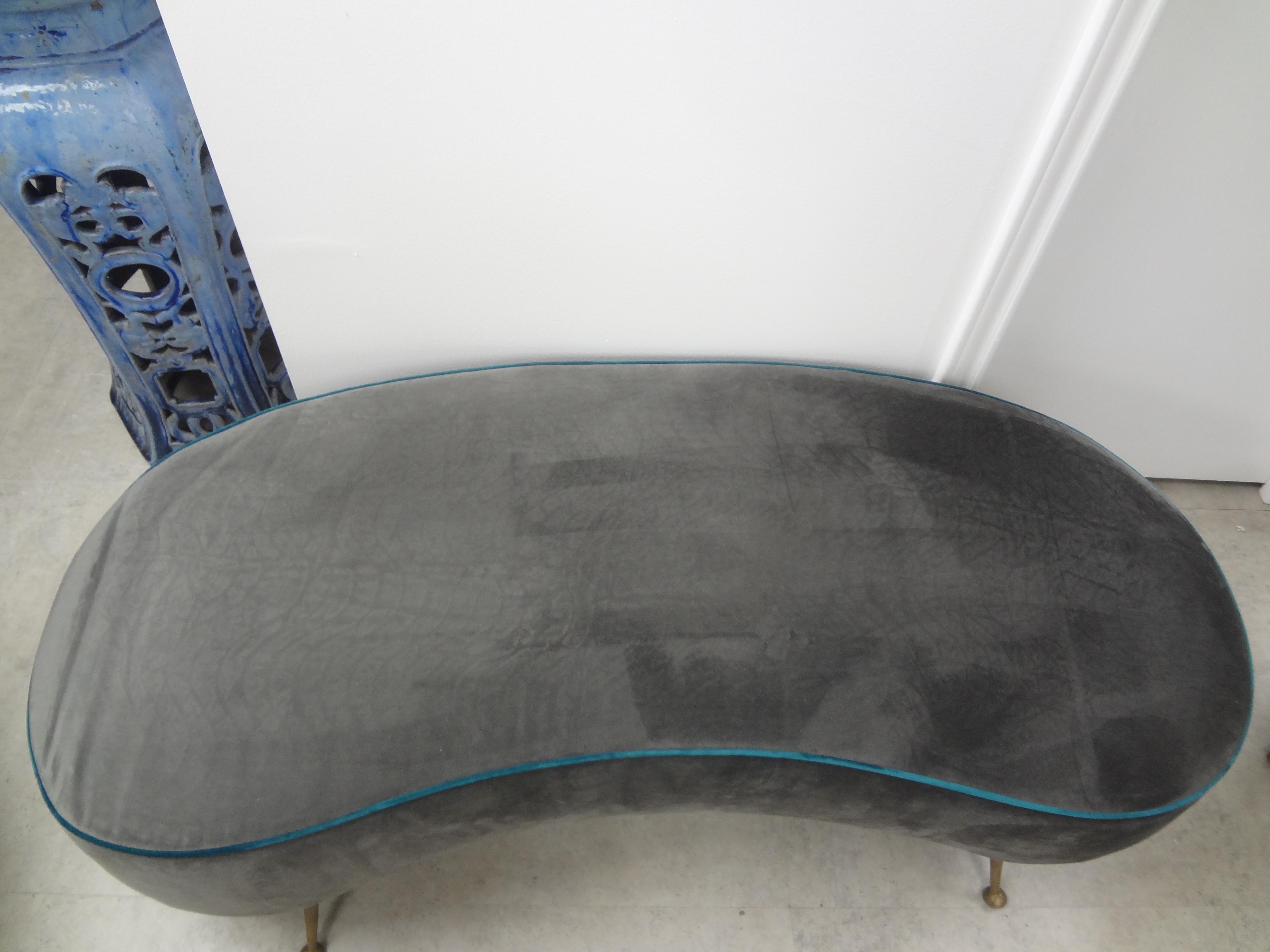 Large Italian Gio Ponti Style Curved Bench with Brass Legs For Sale 3