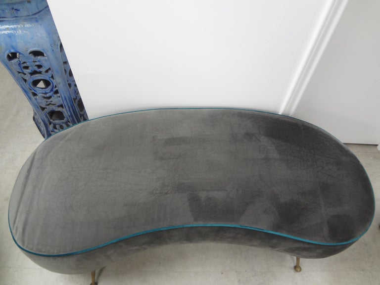 Large Italian Gio Ponti Style Curved Bench with Brass Legs For Sale 4