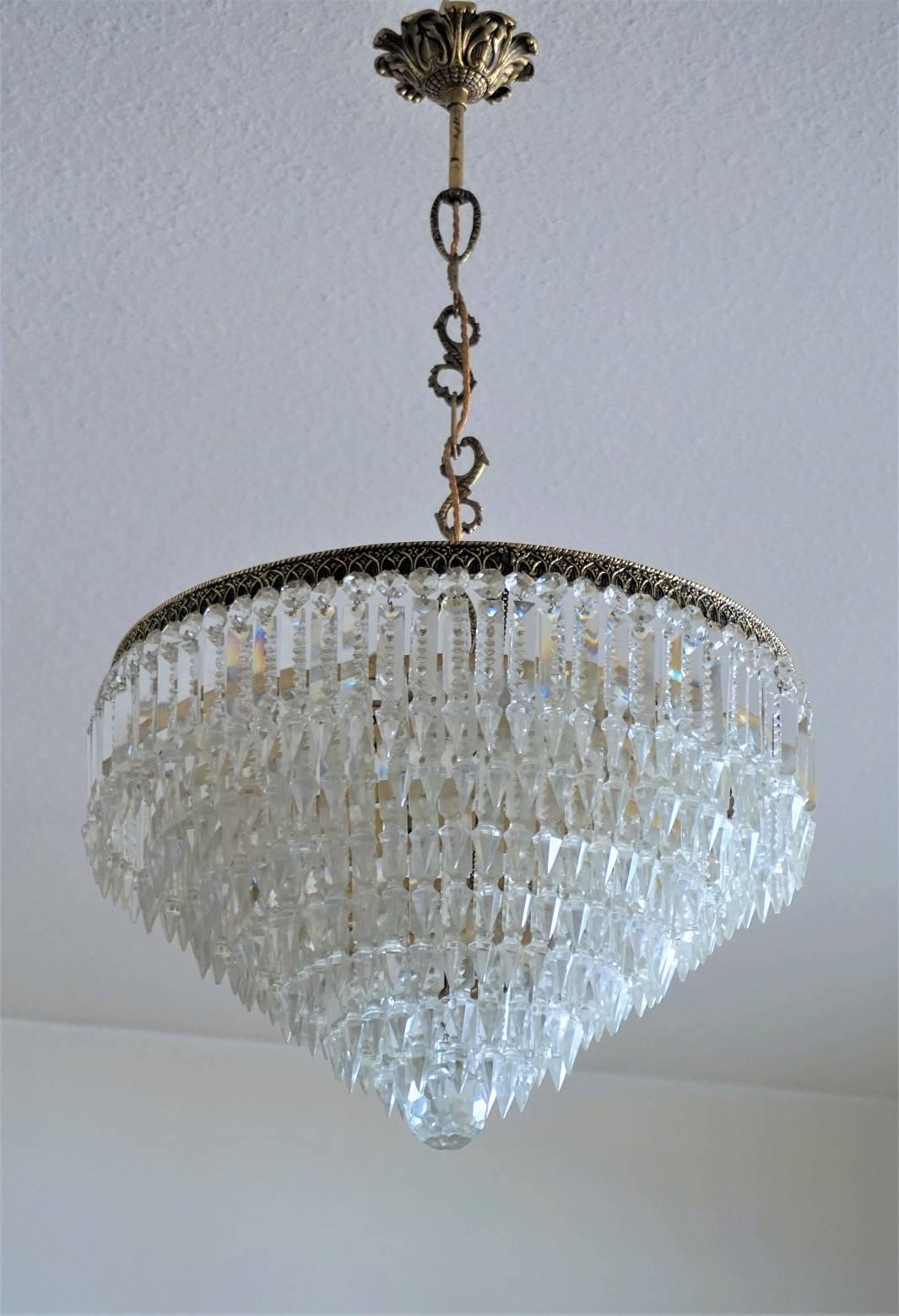 Bronze Large Italian Cut Crystal Seven-Tier Waterfall Flush Mount or Chandelier