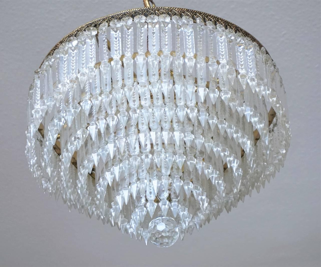 Large Italian Cut Crystal Seven-Tier Waterfall Flush Mount or Chandelier 1