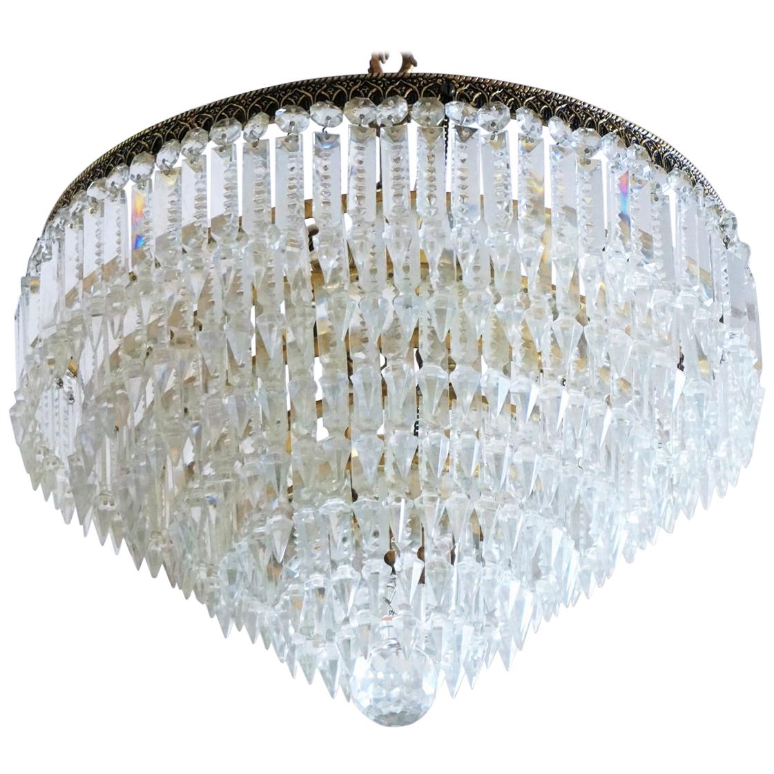 Large Italian Cut Crystal Seven-Tier Waterfall Flush Mount or Chandelier