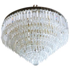 Antique Large Italian Cut Crystal Seven-Tier Waterfall Flush Mount or Chandelier