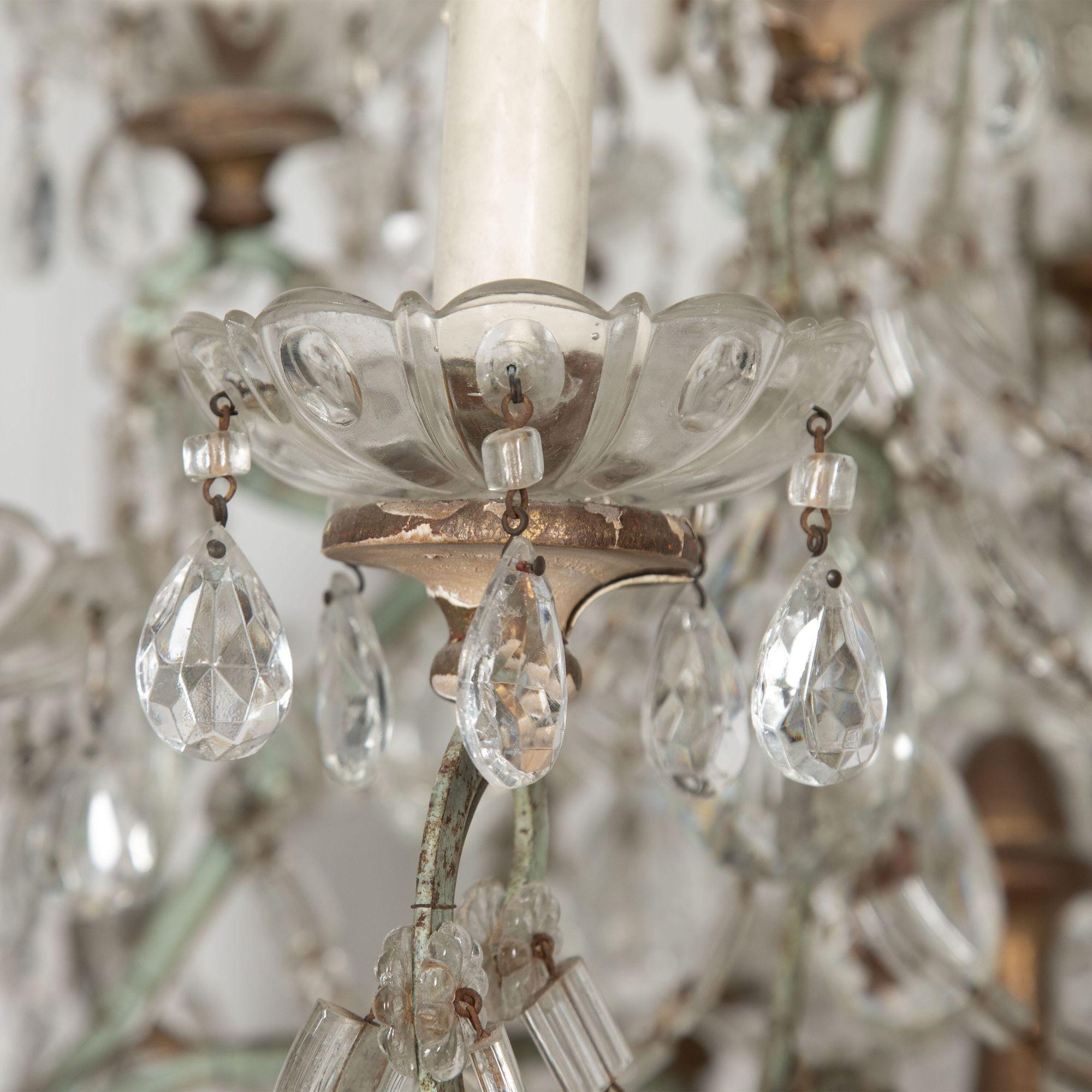 19th Century Large Italian Cut Glass Eighteen-Light Chandelier For Sale