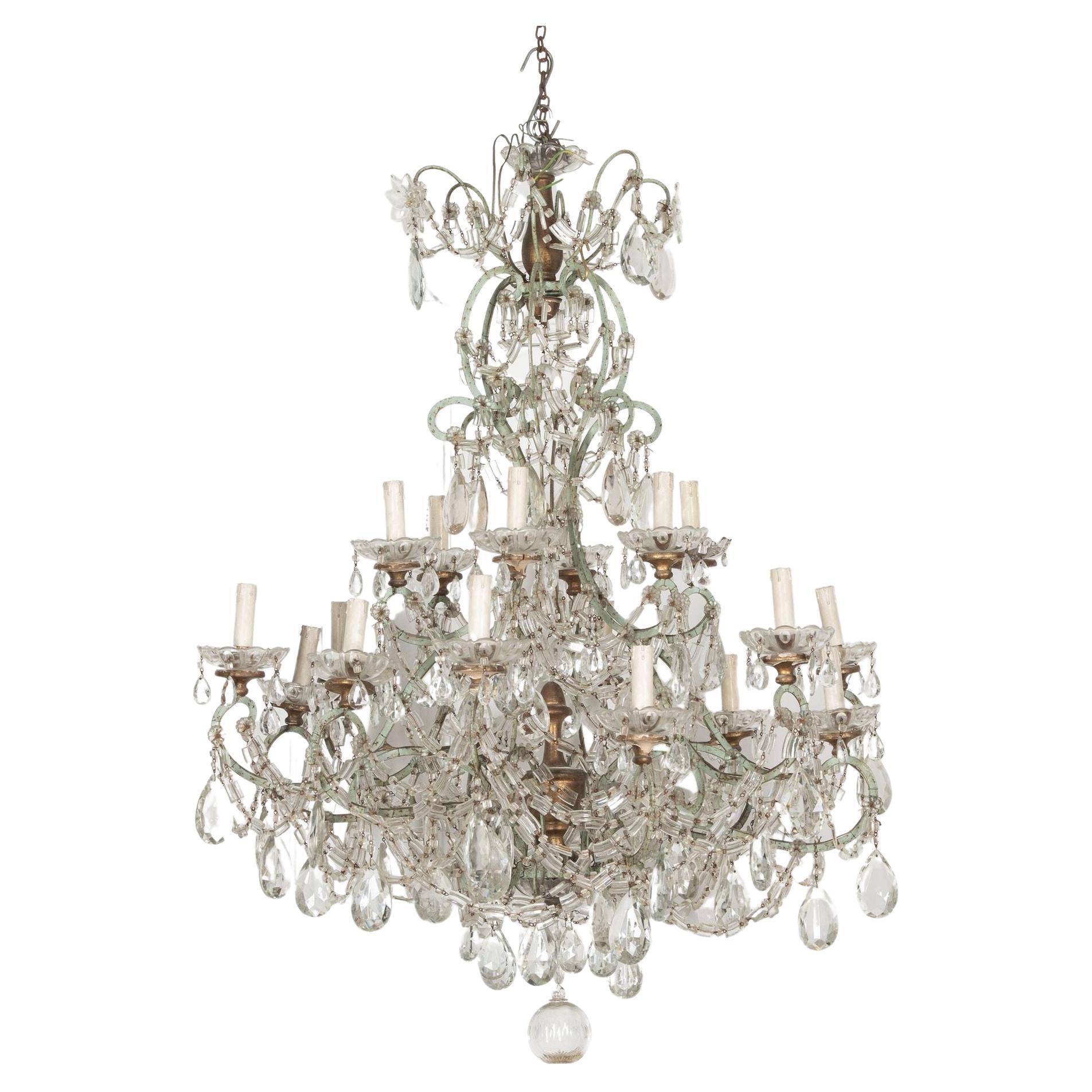 Large Italian Cut Glass Eighteen-Light Chandelier For Sale