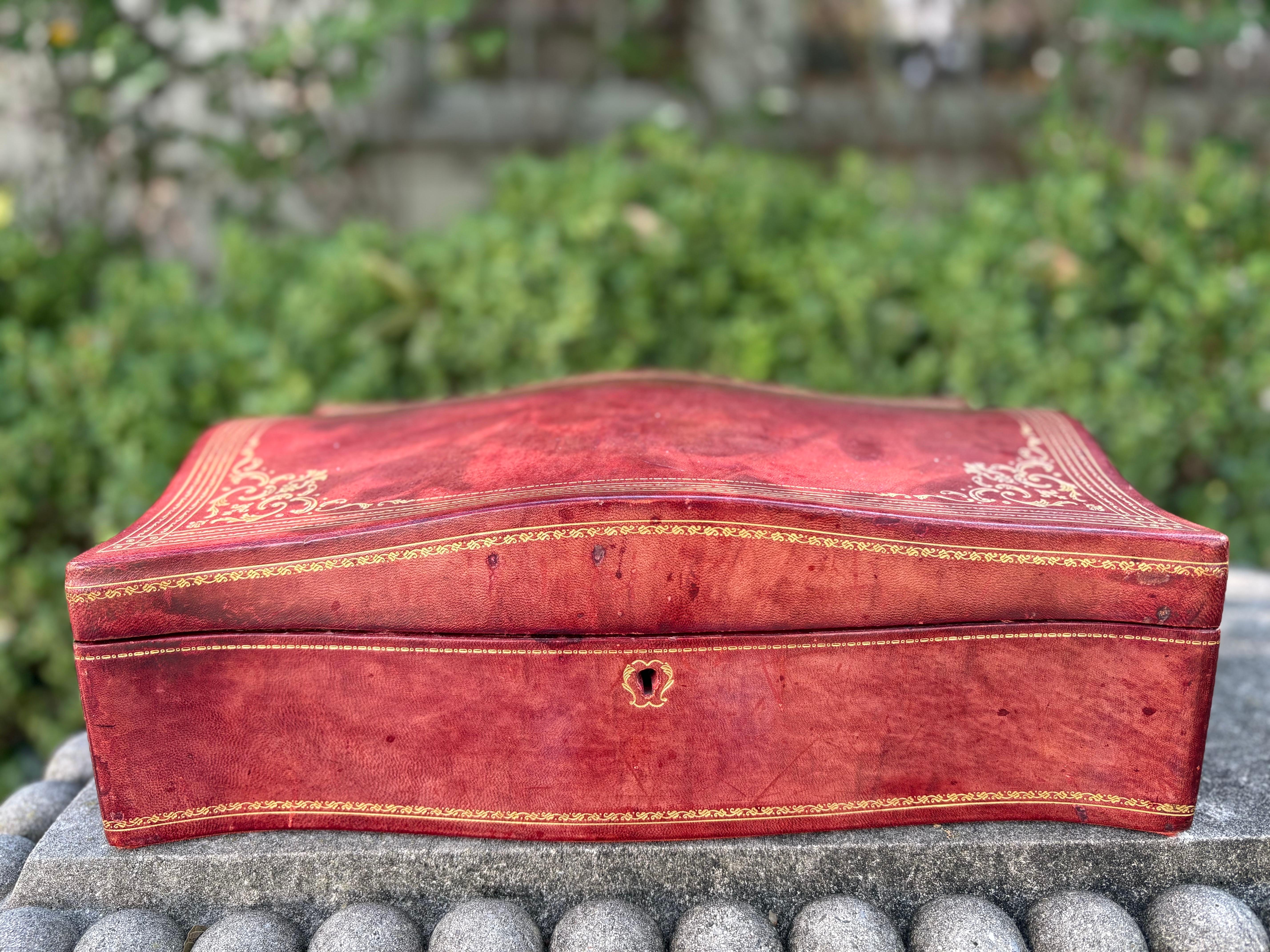 Large Italian Decorative Embossed Leather Box For Sale 5