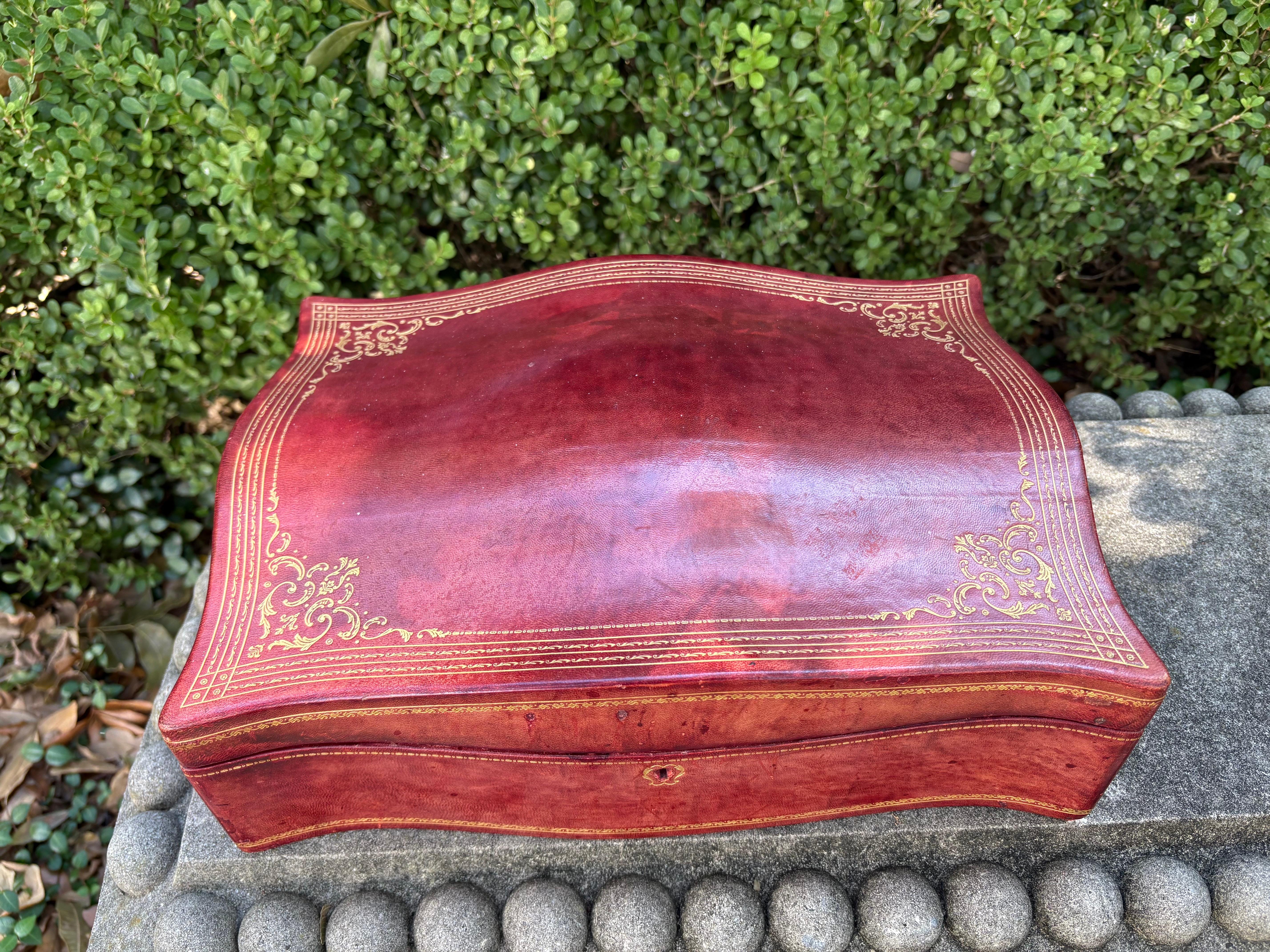 Baroque Large Italian Decorative Embossed Leather Box For Sale