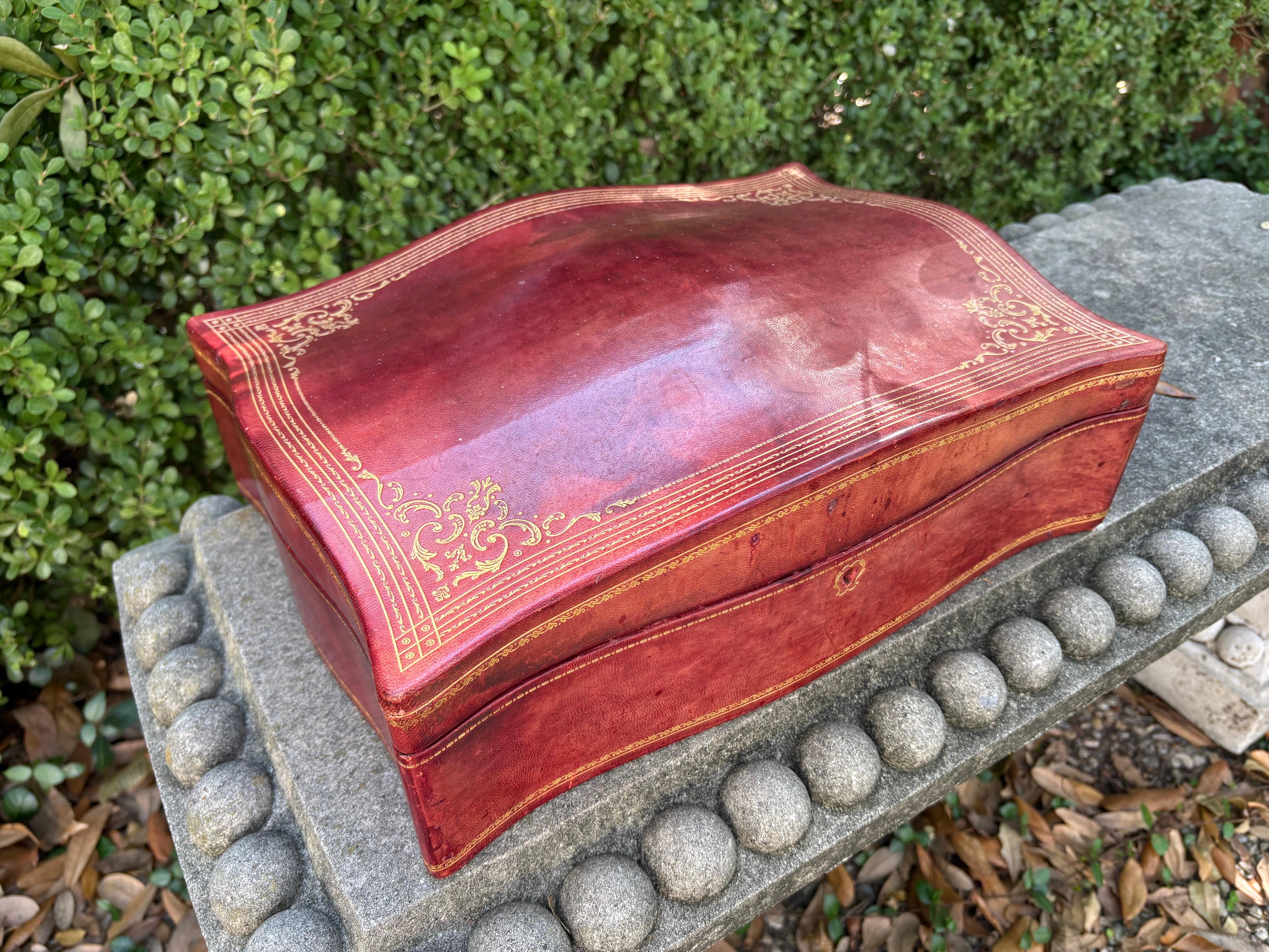 Mid-20th Century Large Italian Decorative Embossed Leather Box For Sale