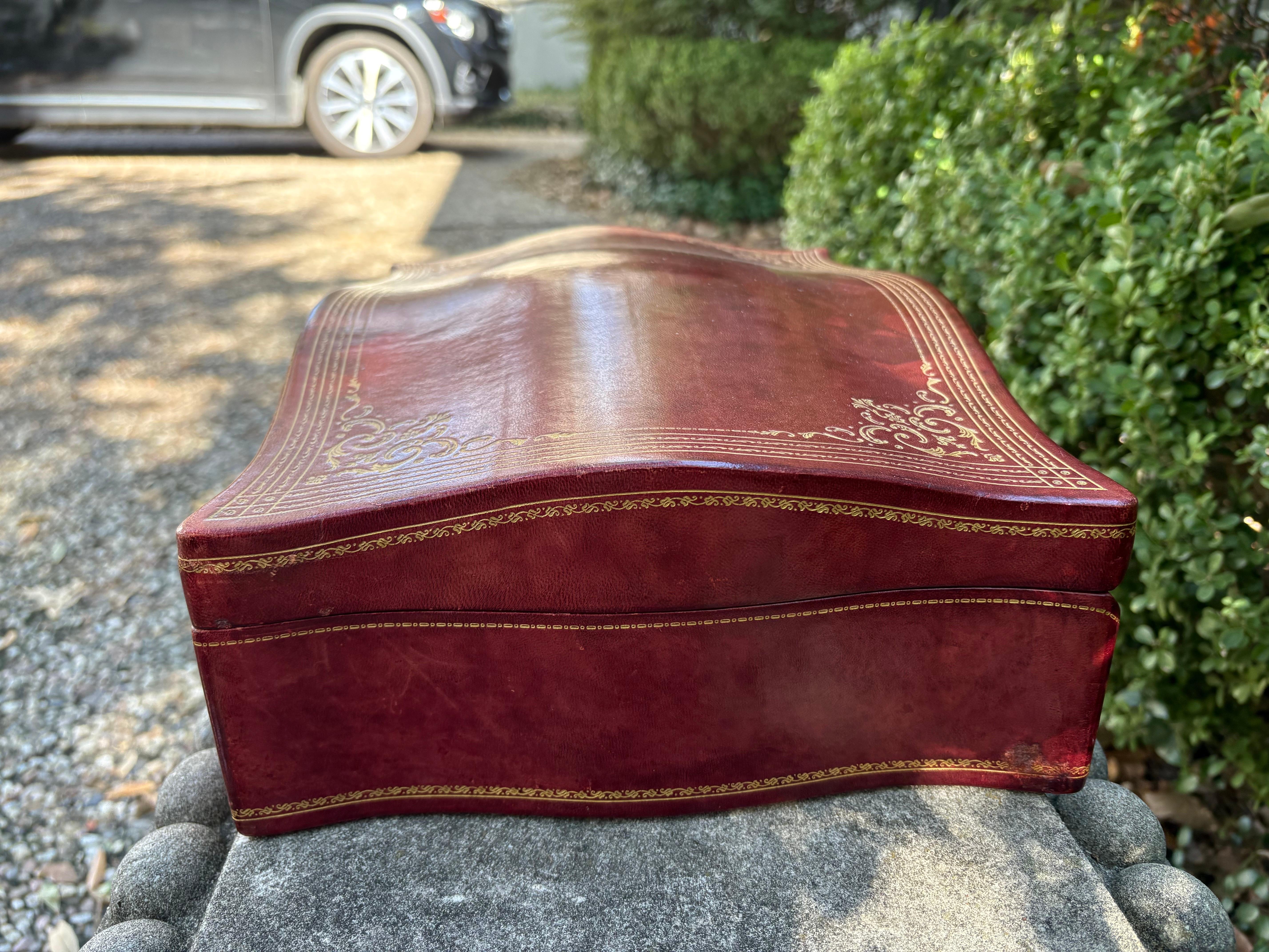 Large Italian Decorative Embossed Leather Box For Sale 2