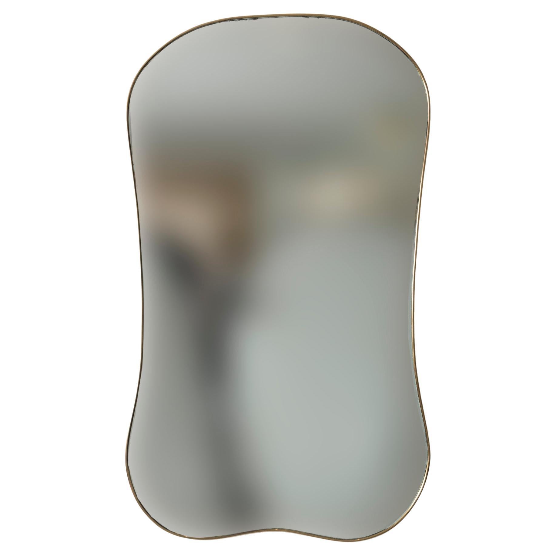 Large Italian Design Curved Brass Mirror