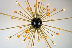 Large Italian Design Sputnik Stilnovo Chandelier 1950 Brass Orange Murano light