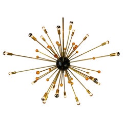 Large Italian Design Sputnik Stilnovo Chandelier 1950 Brass Orange Murano light