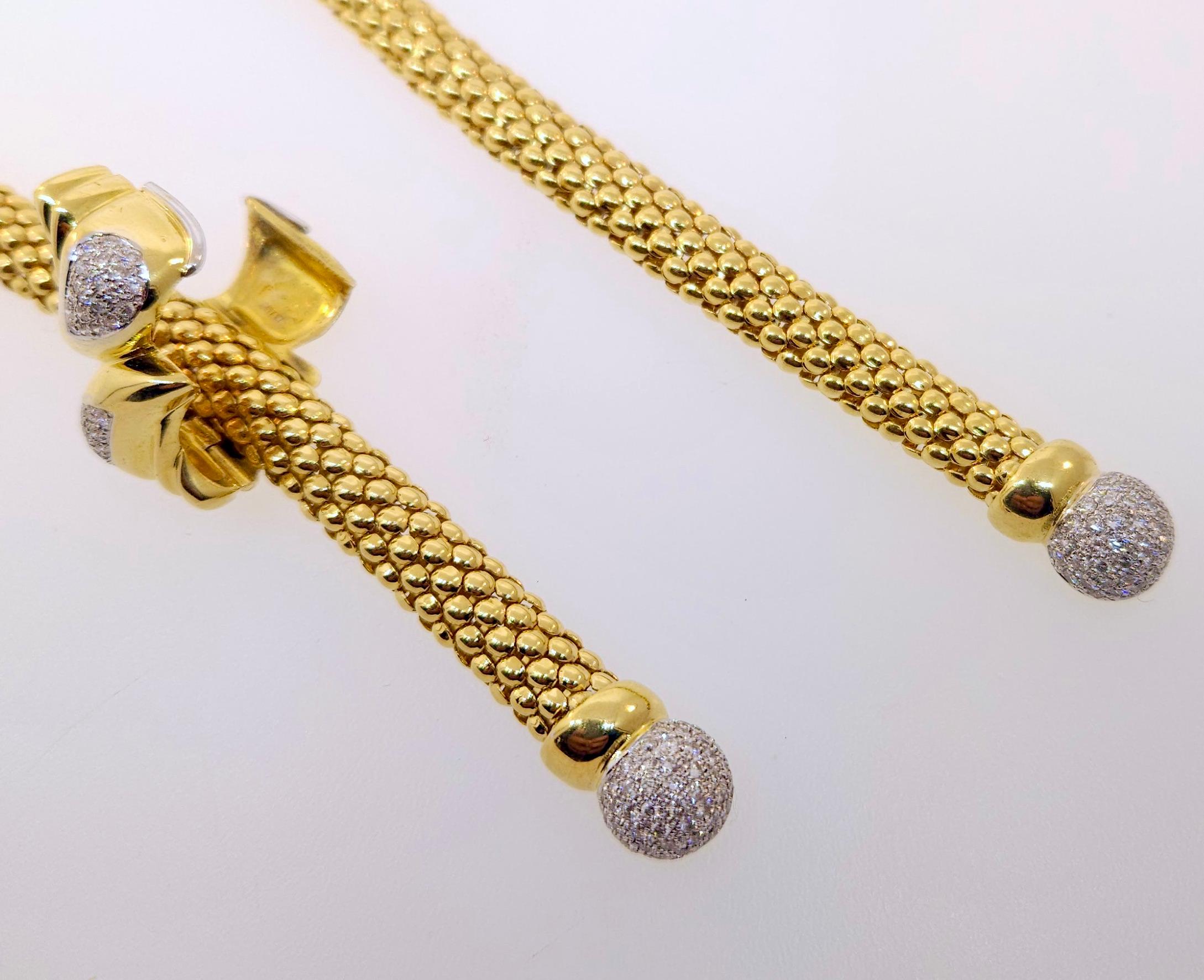 Round Cut Large Italian Designer 18k Two Tone Gold Diamond Lariat Necklace For Sale
