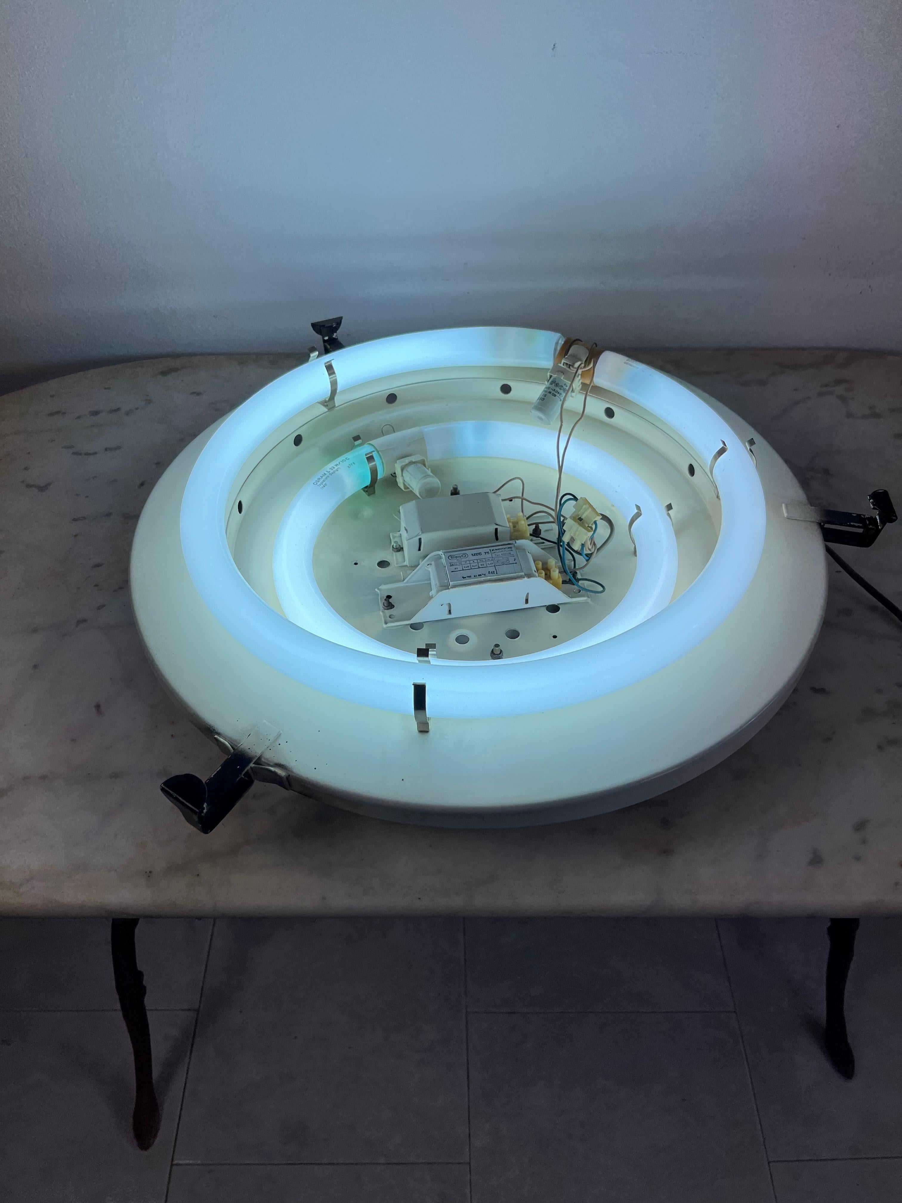 Late 20th Century Large Italian Double Neon Ceiling Light Diameter 60 cm 1970s For Sale