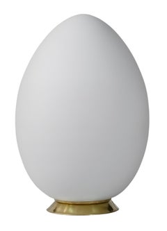Large Italian Egg Shape Brass and Frosted Glass Table Lamp
