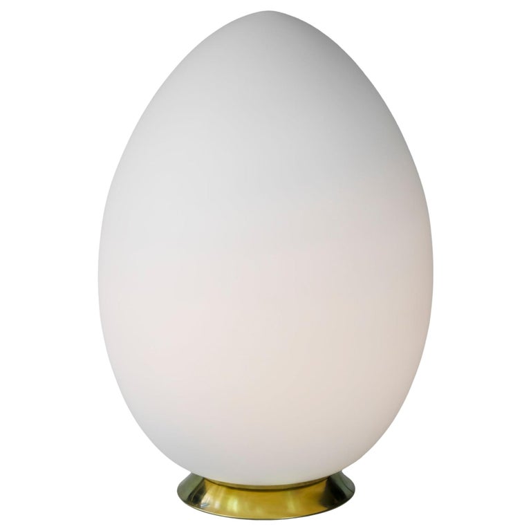 Large Italian Egg Shape Brass and Frosted Glass Table Lamp For Sale at