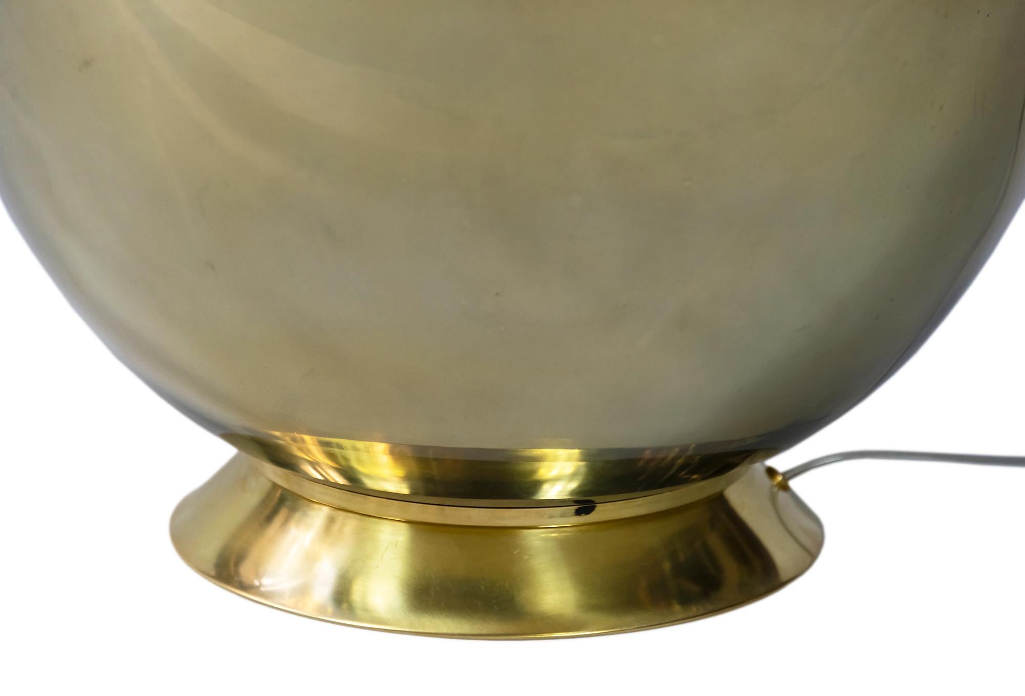 Frosted Large Italian Egg Shape Brass and Glass Table Lamp For Sale