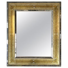 Large Italian Églomisé Mirror with Gilt Hand-Painted Laurel Leaf Motif, 1940s