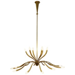 Large Italian Eighteen-Light Brass Chandelier by Guglielmo Ulrich, 1950