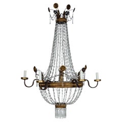 Grand lustre Empire italien en cristal et tôle dorée