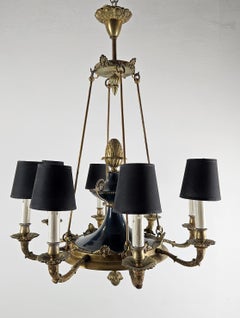 Large Italian Empire Style Chandelier with Tôle and Gilt Bronze Details, 1940s