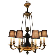 Large Italian Empire Style Chandelier with Tôle and Gilt Bronze Details, 1940s