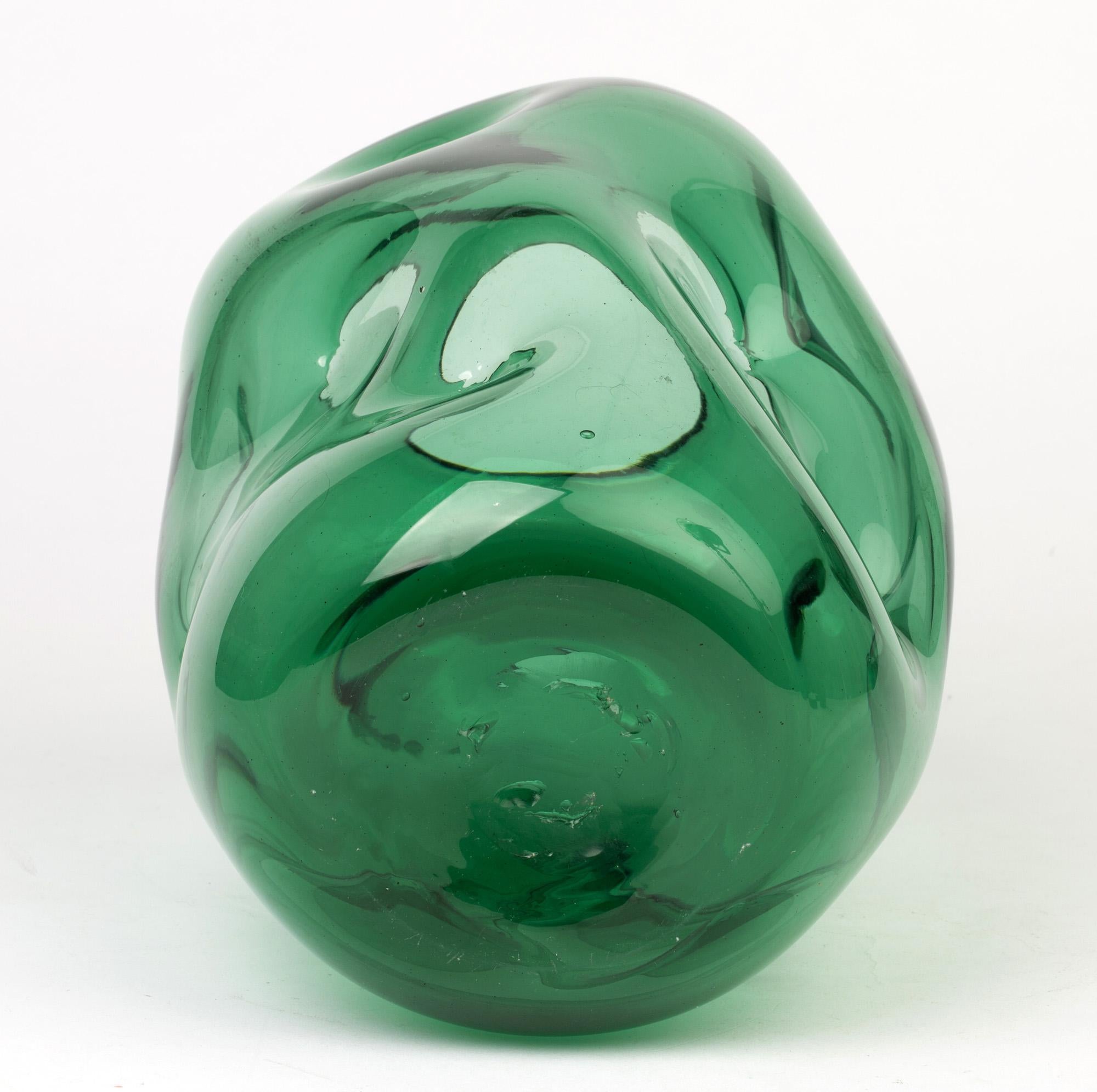 Large Italian Empoli Green Art Glass Dimple Vase 1