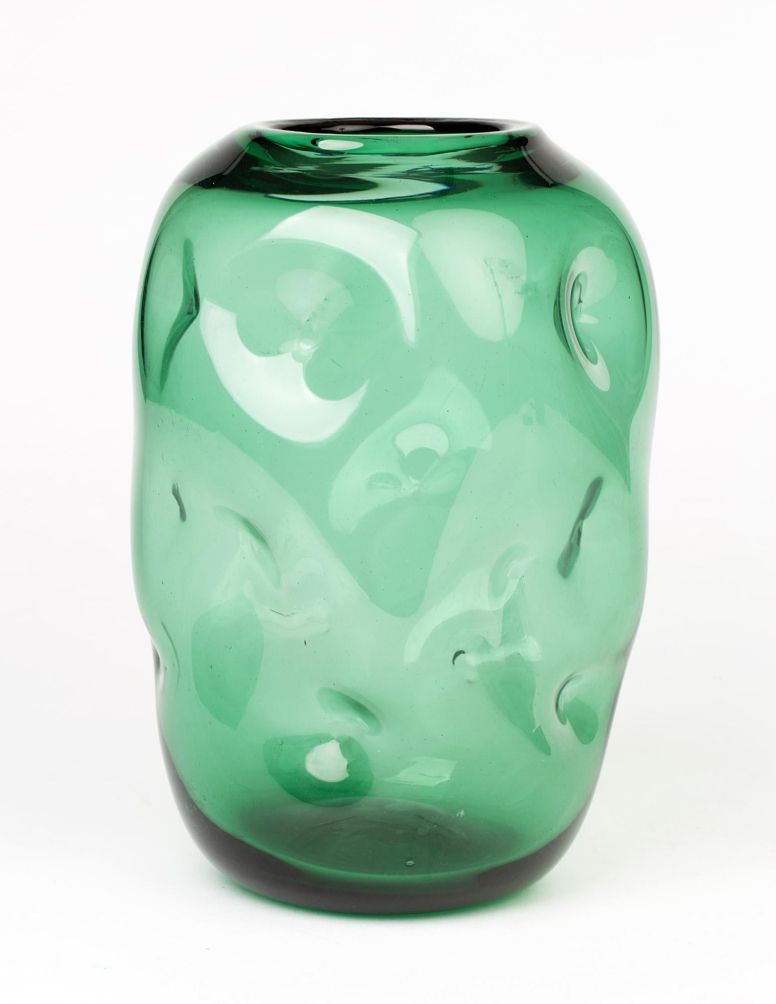 Large Italian Empoli Green Art Glass Dimple Vase 3