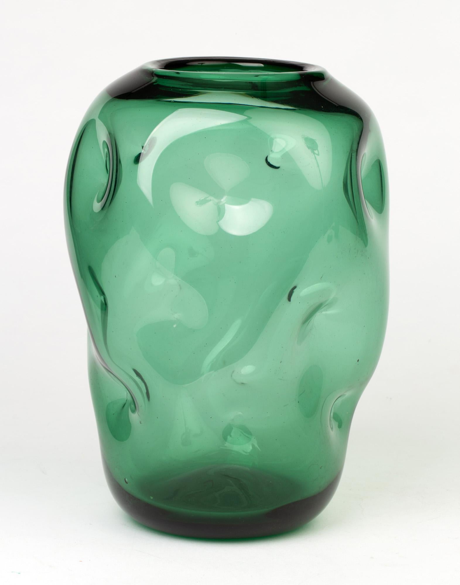Large Italian Empoli Green Art Glass Dimple Vase 4