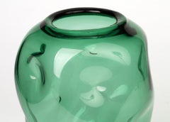 Large Italian Empoli Green Art Glass Dimple Vase