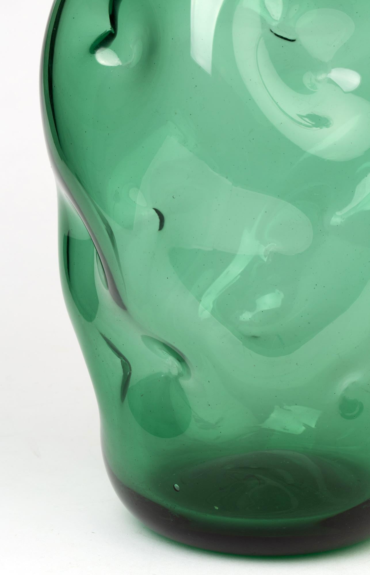 Hand-Crafted Large Italian Empoli Green Art Glass Dimple Vase