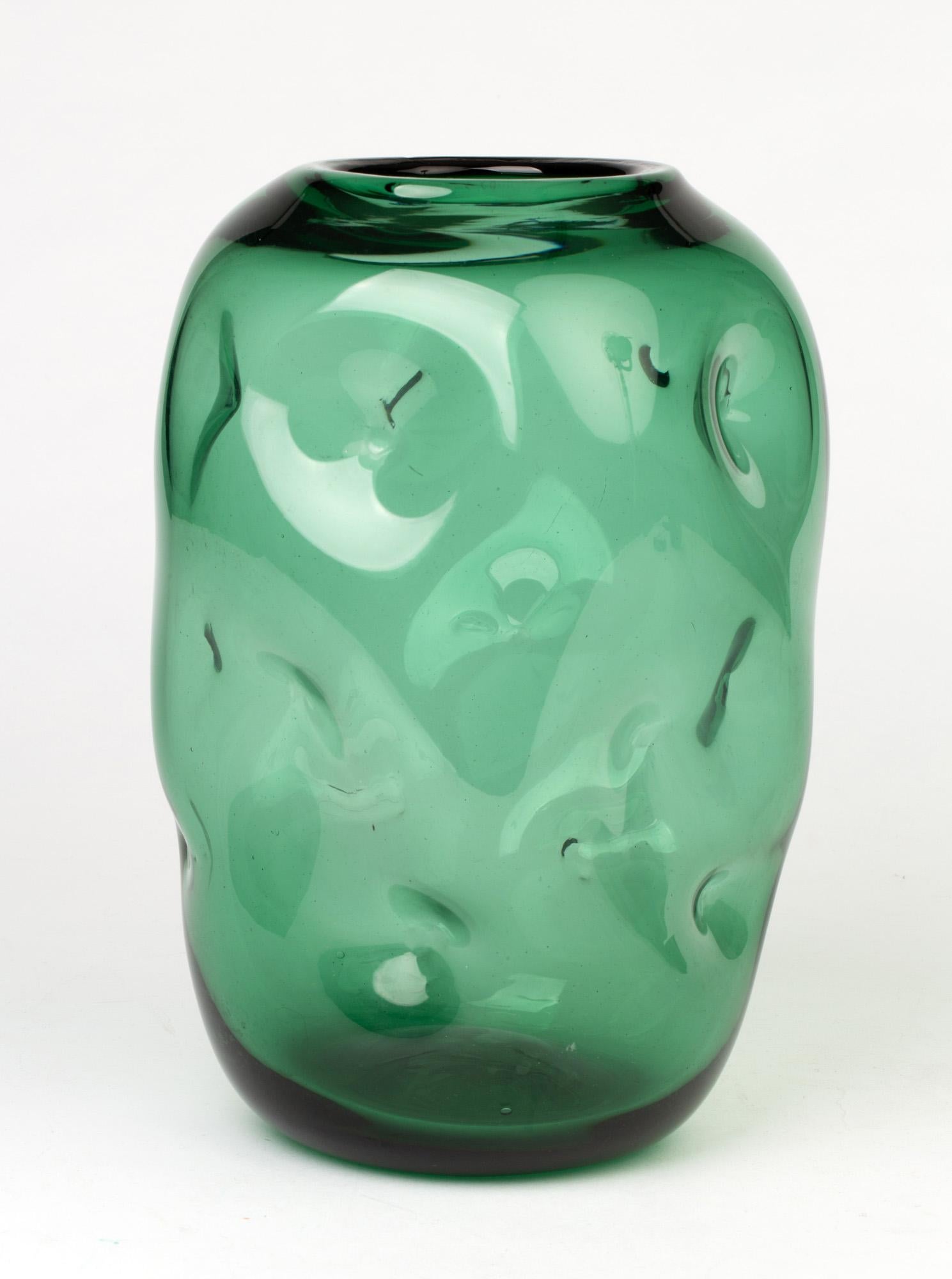 Blown Glass Large Italian Empoli Green Art Glass Dimple Vase